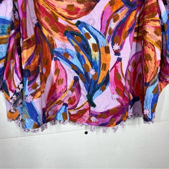 Farm Rio Colored Bananas Puff Sleeve Blouse Size Large - Picture 8 of 15